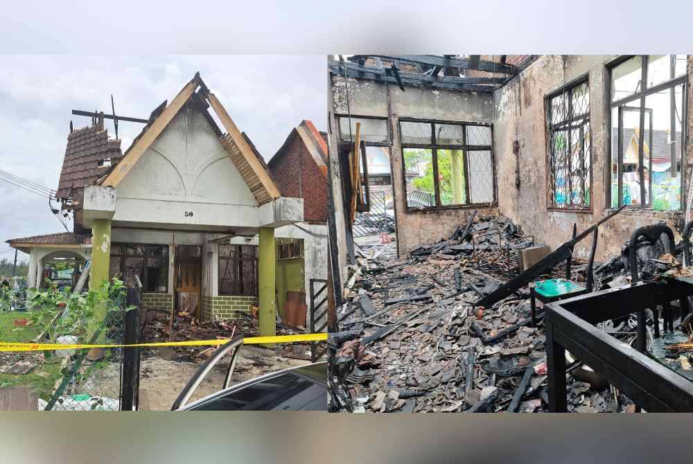 Keadaan rumah Saipul yang musnah dalam kebakaran berkenaan serta ruang dalam rumah yang musnah terbakar.