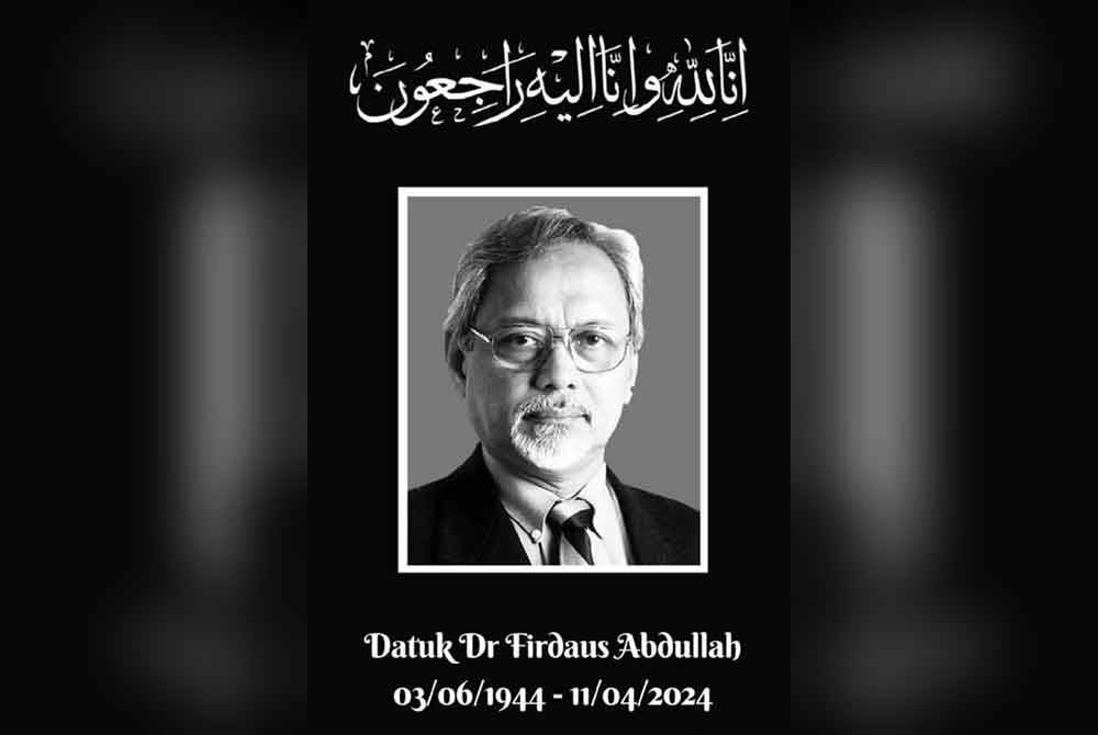 Bekas Ketua Pengarah DBP, Datuk Dr Firdaus Abdullah, meninggal dunia pada Khamis.