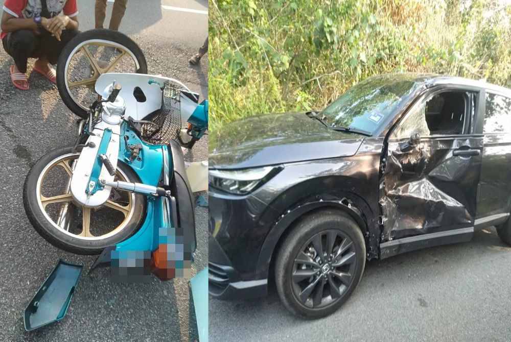 Seorang penunggang motosikal maut selepas merempuh sebuah SUV dalam kemalangan di Kilometer 75, Jalan Kuala Terengganu-Kampung Raja pada Sabtu. - Foto: PDRM