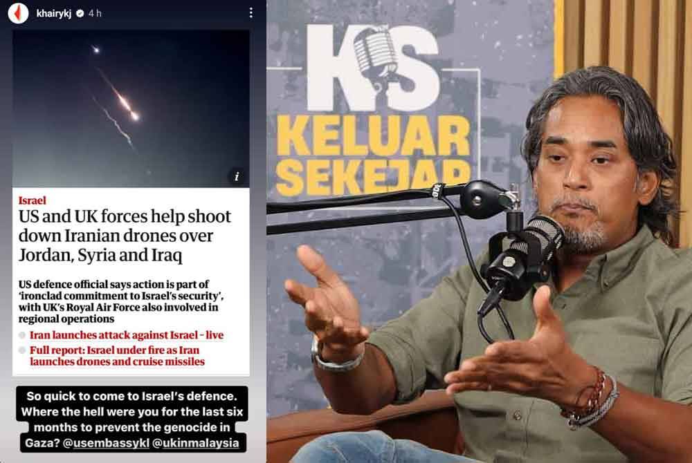 KJ selar AS, UK bantu Israel tembak jatuh dron Iran.