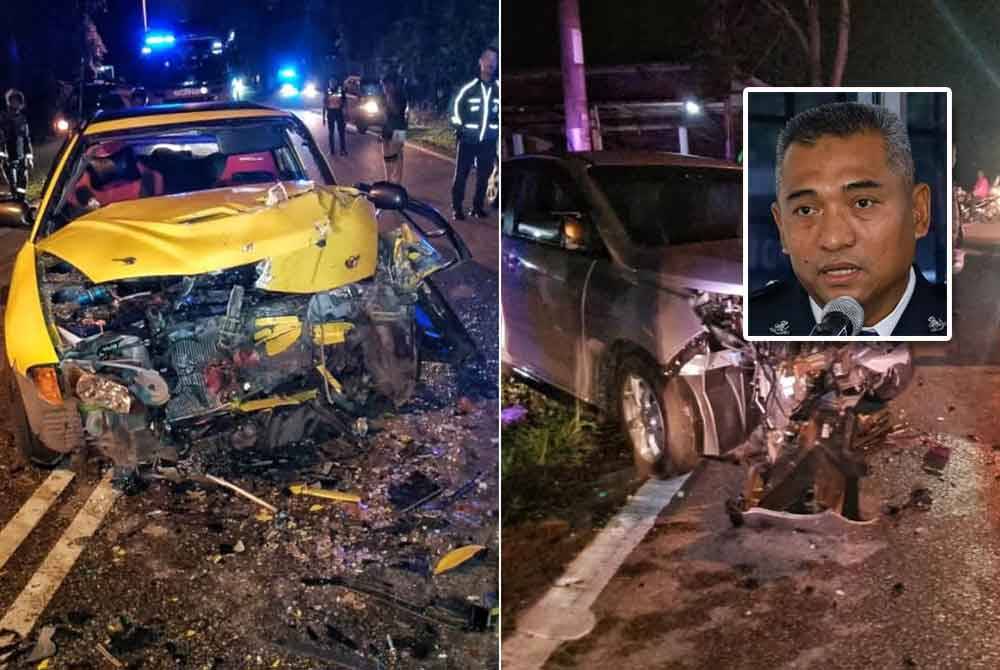 Keadaan kereta Proton Wira dan Perodua Axia dalam kemalangan membabitkan dua kenderaan di Jalan Kampung Paya Rumput, Masjid Tanah awal pagi Isnin. Gambar kecil: Ashari