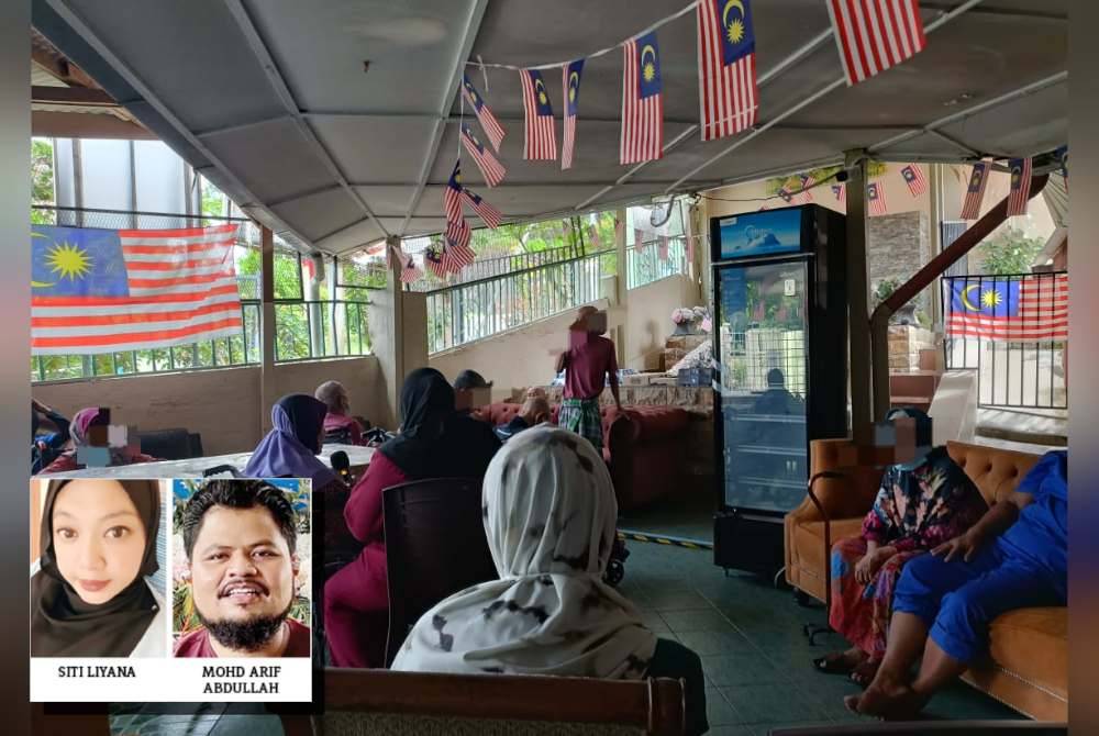 Suasana di Pusat Jagaan dan Rawatan Orang Tua Al-Ikhlas, Puchong. (Gambar kecil: Siti Liyana, Mohd Arif Abdullah)