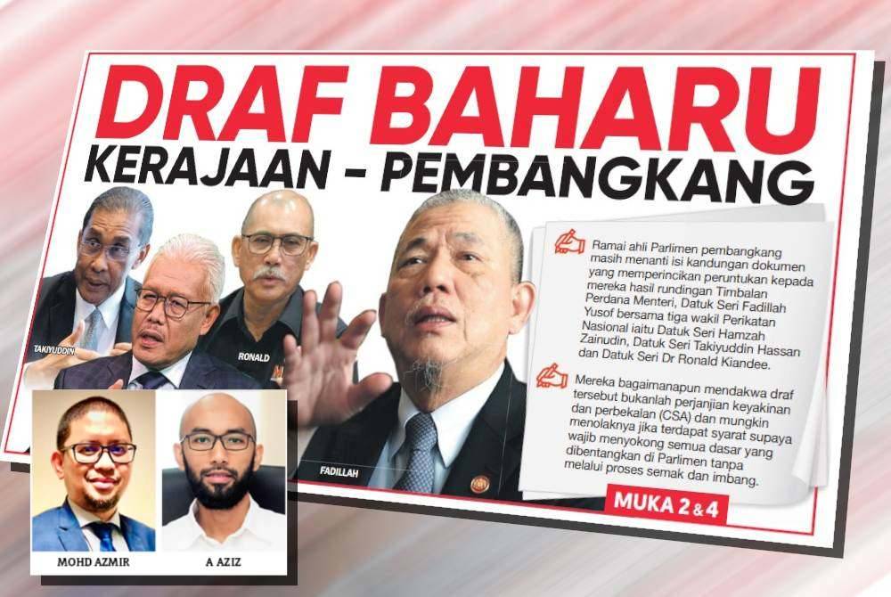 Kerajaan Perpaduan dijangka mengadakan mesyuarat peringkat Majlis Pimpinan Tertinggi Sekretariat Kerajaan Perpaduan pada Rabu ini bagi membincangkan isu pengagihan peruntukan kepada Ahli Parlimen pembangkang. (Gambar kecil: Mohd Azmir, kiri, dan A Aziz)