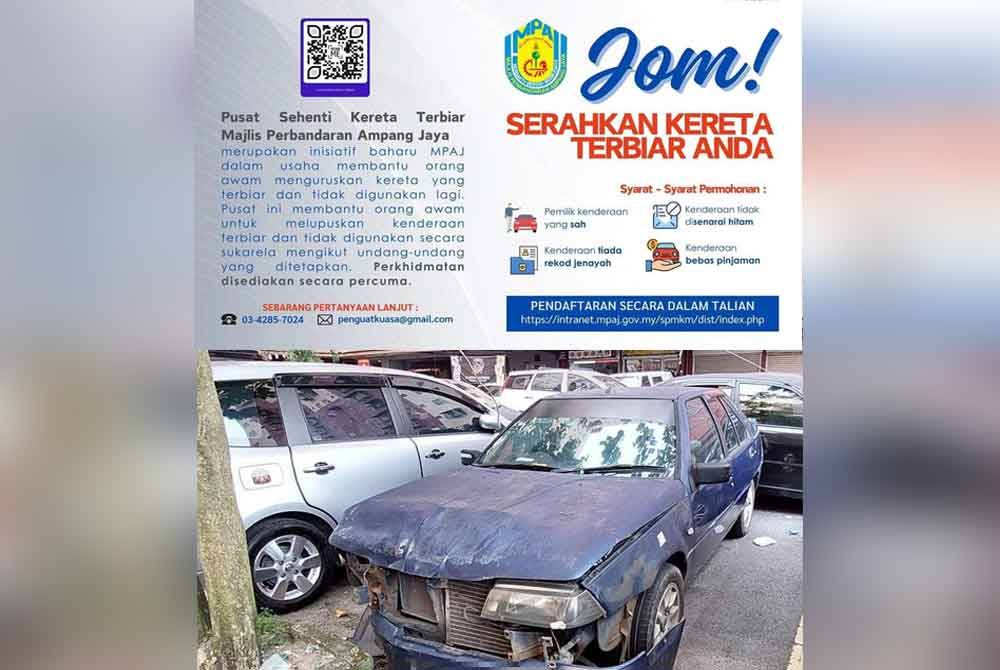 Syarat perlu dipatuhi pemilik untuk melupuskan kenderaan secara percuma melalui Pusat Sehenti Kereta Terbiar MPAJ.