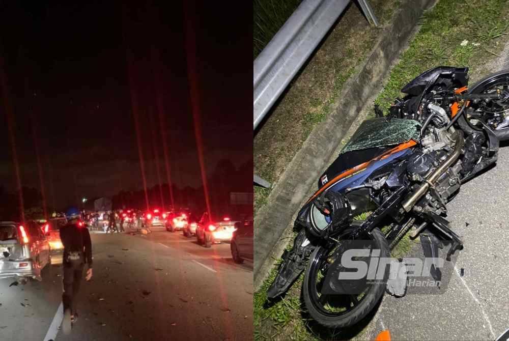 Lokasi kemalangan yang mengorbankan tiga penunggang motosikal pada tengah malam, Selasa.