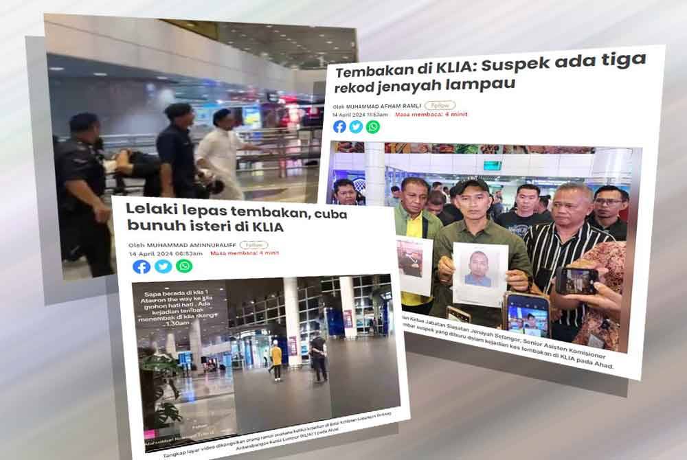 Seorang lelaki bertindak nekad melepaskan tembakan kepada isterinya sebelum terkena individu lain dalam kejadian di Balai Ketibaan Lapangan Terbang Antarabangsa Kuala Lumpur (KLIA) di sini pada Ahad.