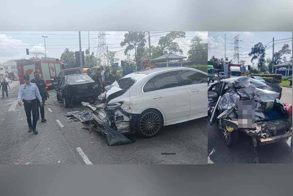 Antara kenderaan yang dirempuh di persimpangan lampu isyarat Jalan Tan Swee Hoe-Jalan Kluang, dekat Batu Pahat pada pagi Khamis.