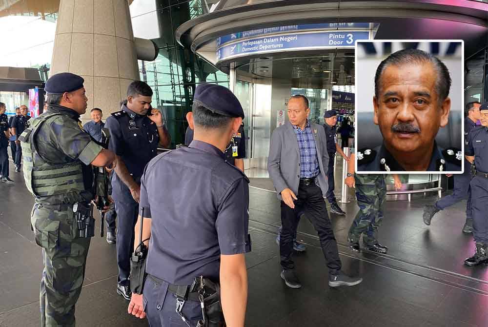 PDRM mempertingkat kawalan keselamatan di KLIA dan KLIA 2, Sepang sejak Selasa lalu. Gambar kecil: Razarudin