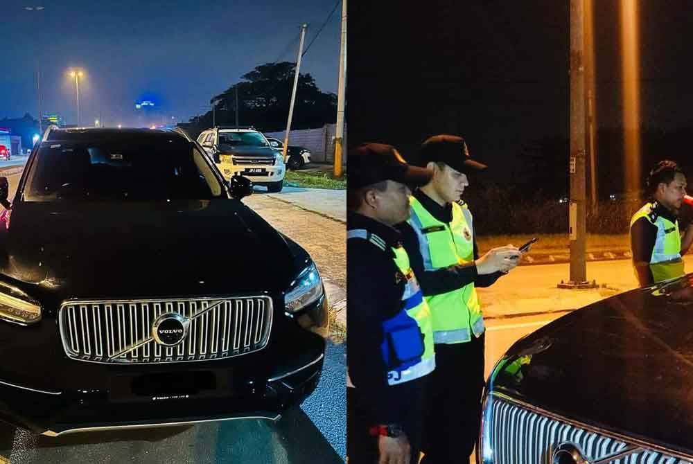 Anggota JPJ memeriksa sebuah kenderaan jenis Volvo XC90 yang ditahan pihak JPJ kerana gagal perbaharui cukai jalan dan insurans semasa Op HRA di Jalan Sungai Rasau Lama hala Shah Alam, Selangor pada Rabu. Foto ihsan JPJ.