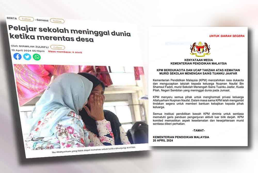 Kenyataan KPM berhubung kejadian pelajar meninggal dunia ketika merentas desa pada Jumaat.