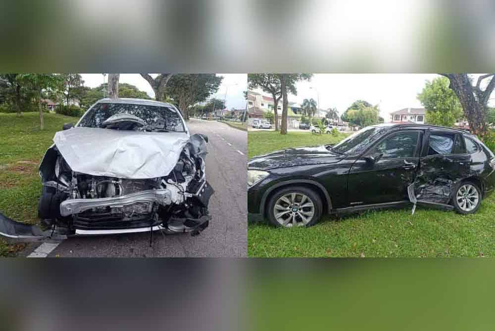 Keadaan dua kereta yang terlibat dalam kemalangan tersebut. Foto ihsan IPD Iskandar Puteri