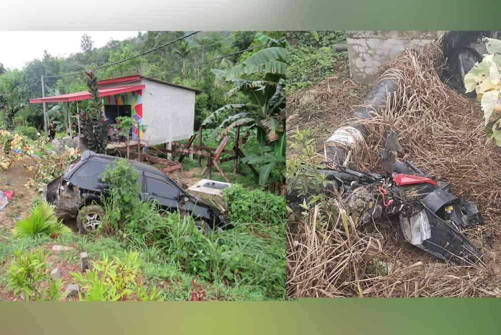 Kenderaan Toyota Harrier yang hilang kawalan merempuh mangsa yang sedang berteduh di sebuah pondok di tepi jalan Kilometer 20 Jalan Pan Borneo, Papar.