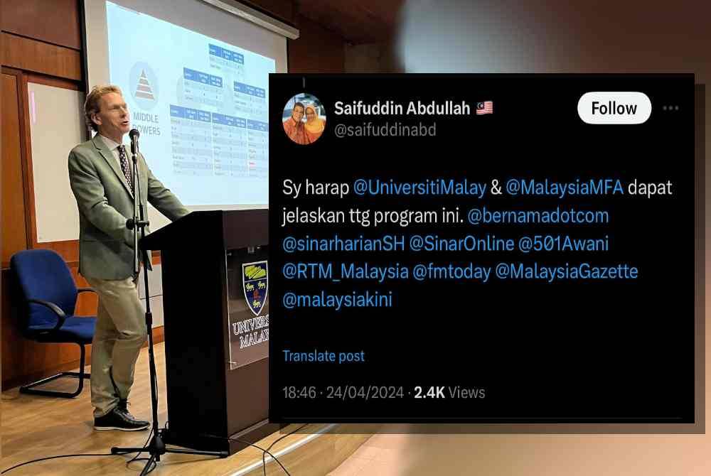 Saifuddin menggesa UM untuk tampil menjelaskan kehadiran profesor yang dipercayai pro-Israel, Bruce Gilley sebagai penceramah jemputan ke universiti berkenaan.