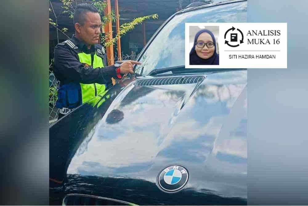 Anggota JPJ melakukan pemeriksaan ke atas sebuah kenderaan mewah jenis BMW X6 yang tidak mempunyai insurans dan LKM tamat tempoh semasa Op HRA 2024 baru- baru ini.