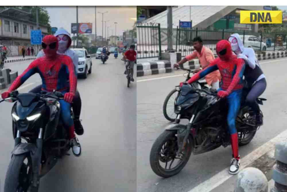 &#039;Spiderman&#039; dan &#039;Spiderwomen&#039; India dicekup polis New Delhi kerana melakukan aksi berbahaya atas motosikal. Foto Agensi