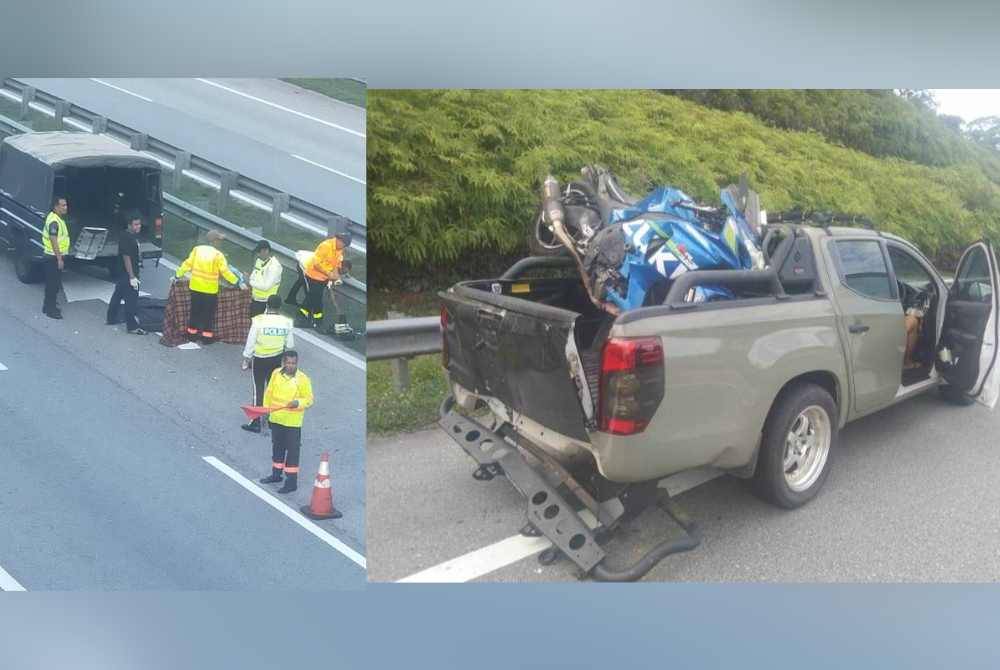 Seorang pemuzik di DBKL maut selepas motosikal berkuasa tinggi ditunggangnya merempuh sebuah kenderaan pacuan empat roda jenis Mitsubishi Triton. Foto: media sosial