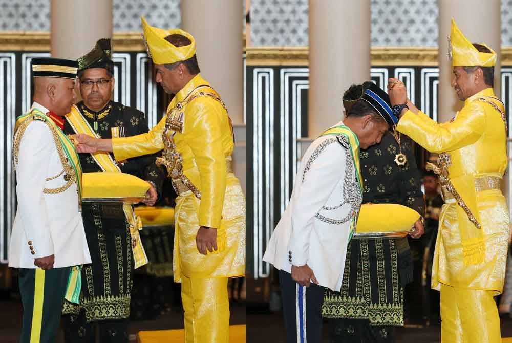 Panglima Angkatan Tentera, Jen Tan Sri Mohammad Ab Rahman dan Ketua Polis Negara, Tan Sri Razarudin Husain mendahului senarai penerima dengan dianugerahkan Darjah Kebesaran Seri Setia Sultan Mizan Zainal Abidin Terengganu (SSMZ) Yang Amat Terpilih yang membawa gelaran Datuk Seri. - Foto Bernama