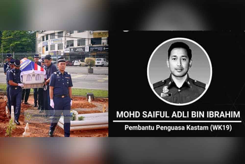 Pengebumian dengan istiadat disempurnakan di Tanah Perkuburan Islam Kampung Melayu, Kluang, pada Ahad.