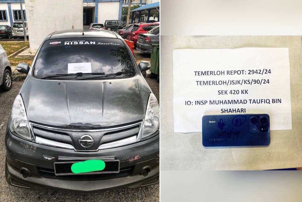 Sebuah SUV dan telefon yang dirampas daripada suspek terbabit. Foto Ihsan PDRM