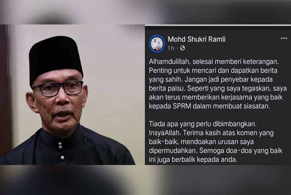 Hantaran yang dimuat naik menerusi akaun rasmi Menteri Besar Perlis itu pada Selasa. Mohd Shukri (kiri).