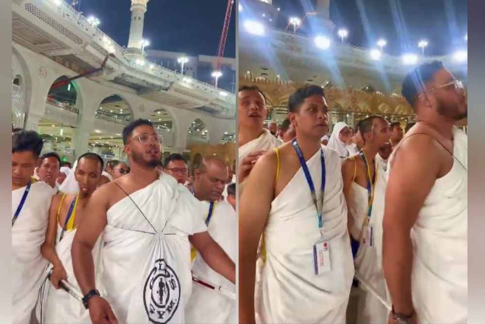 Tangkap layar video yang memaparkan kumpulan OKU penglihatan melakukan tawaf di Masjidil Haram mengundang sebak orang ramai.