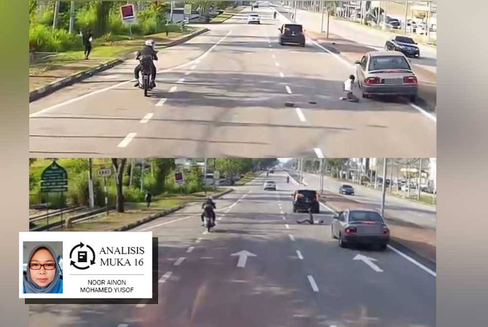 Seorang kanak-kanak lelaki nyaris dilanggar kereta selepas panik dikejar anjing di Sitiawan. Seorang kanak-kanak lelaki terjatuh ketika melarikan diri dikejar anjing dalam kejadian di Sitiawan. Foto ihsan pembaca