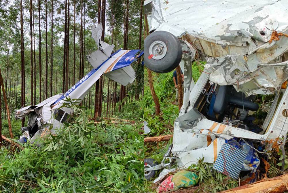 Sebuah pesawat ringan dilaporkan terhempas di sebuah ladang di Besout 2 Tambahan di sini pagi tadi. Foto Ihsan Polis Perak.