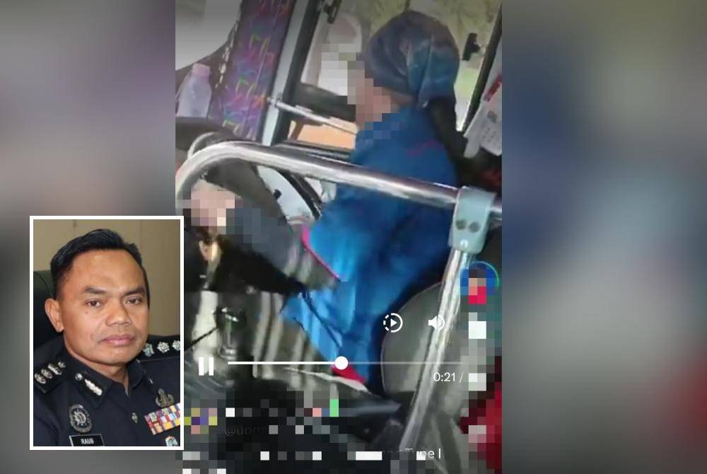 Tangkap layar video tular memaparkan perselisihan faham antara pemandu bas dengan seorang wanita. (Gambar kecil: Raub)