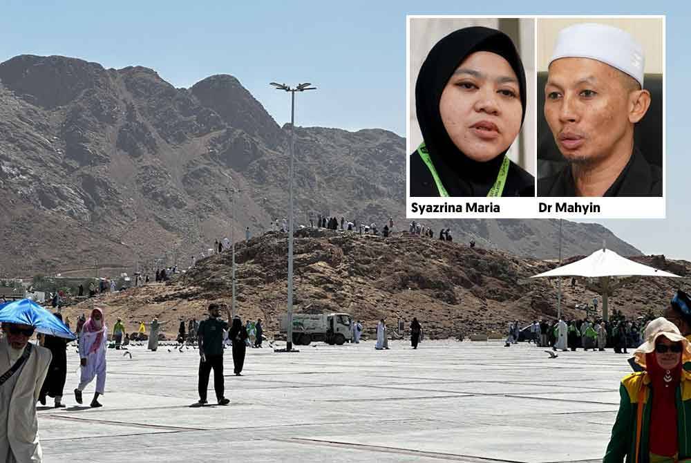 Cuaca panas di Madinah boleh mencecah hingga 42 darjah Celsius. Gambar kecil: Dr Mahyin dan Syazrina Maria