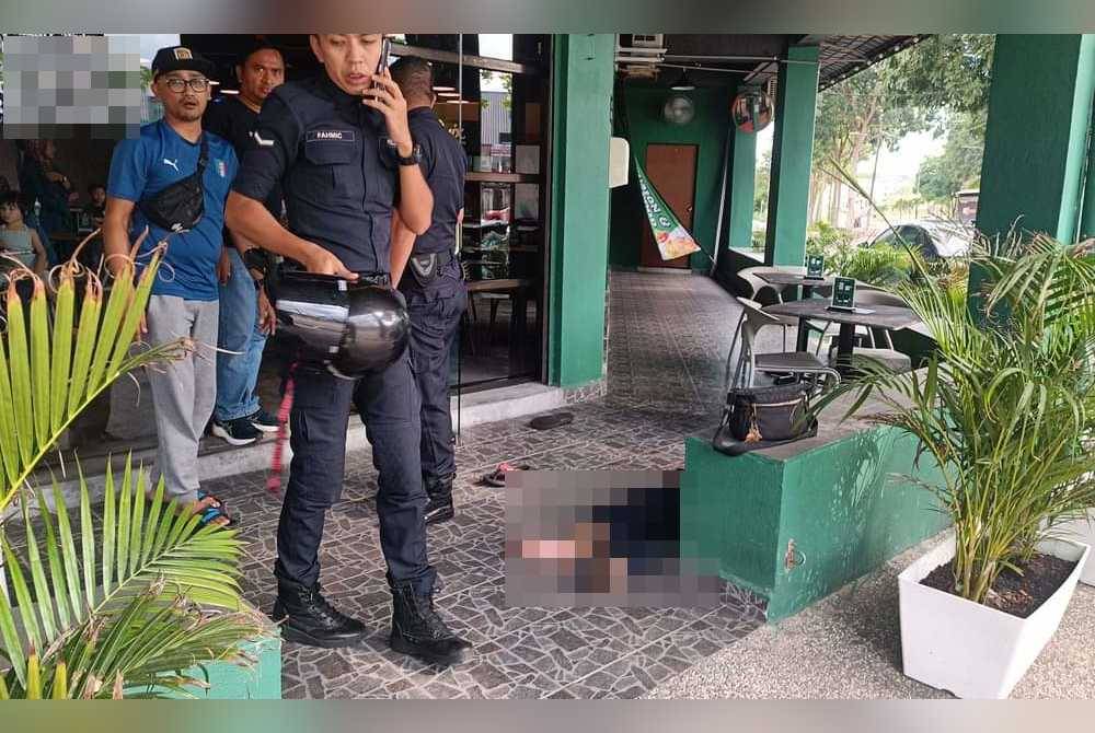 Mangsa meninggal dunia di hadapan sebuah restoran di Taman Scientex, Pasir Gudang. Foto tular