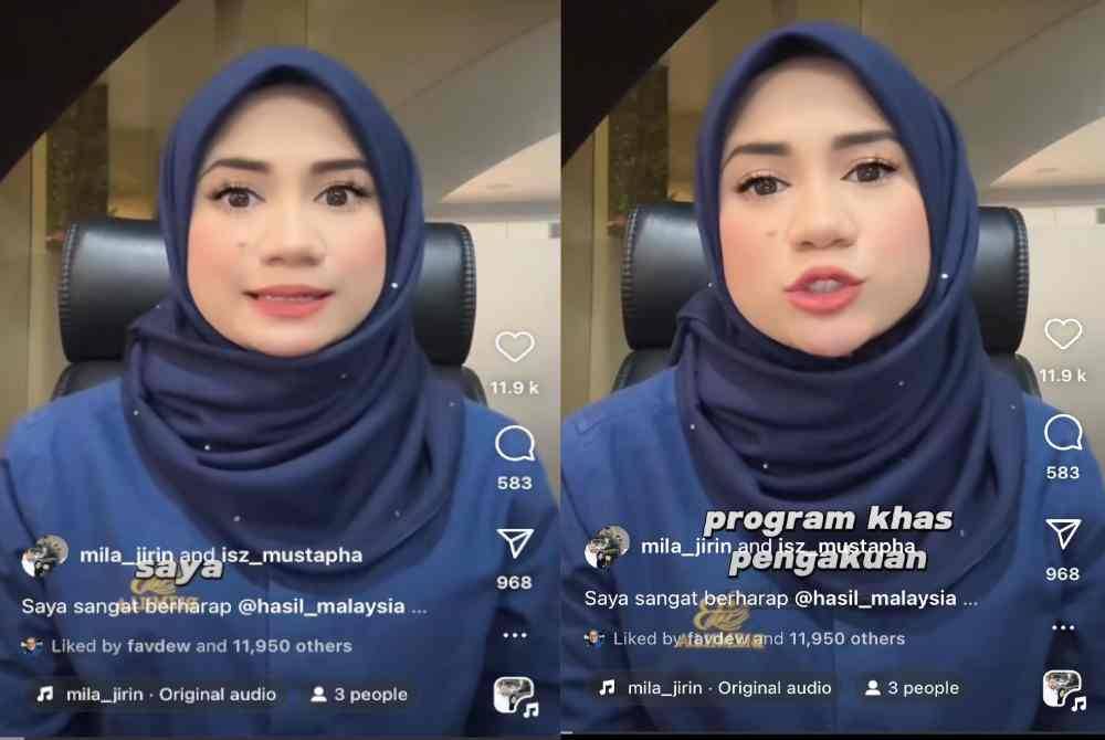 Mila Jirin menyatakan ketidakpuasan hati terhadap LHDN menerusi hantaran video yang dimuat naik di media sosial pada Khamis.