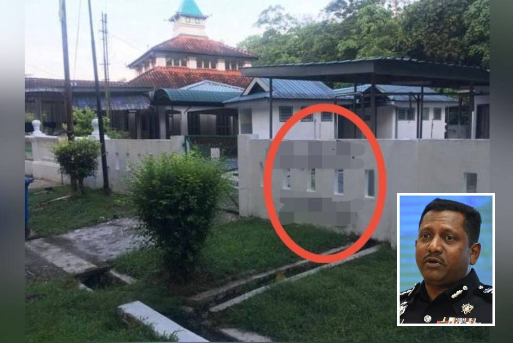 Polis menyiasat kejadian conteng tembok pagar sebuah masjid di Kuala Kubu Baharu pada Sabtu. (Gambar kecil: Hussein)