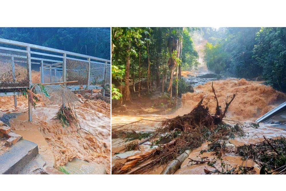 Keadaan fenomena kepala air di Lata Kinjang ketika pemantauan bomba sekitar jam 9 pagi pada Isnin. Foto Bomba