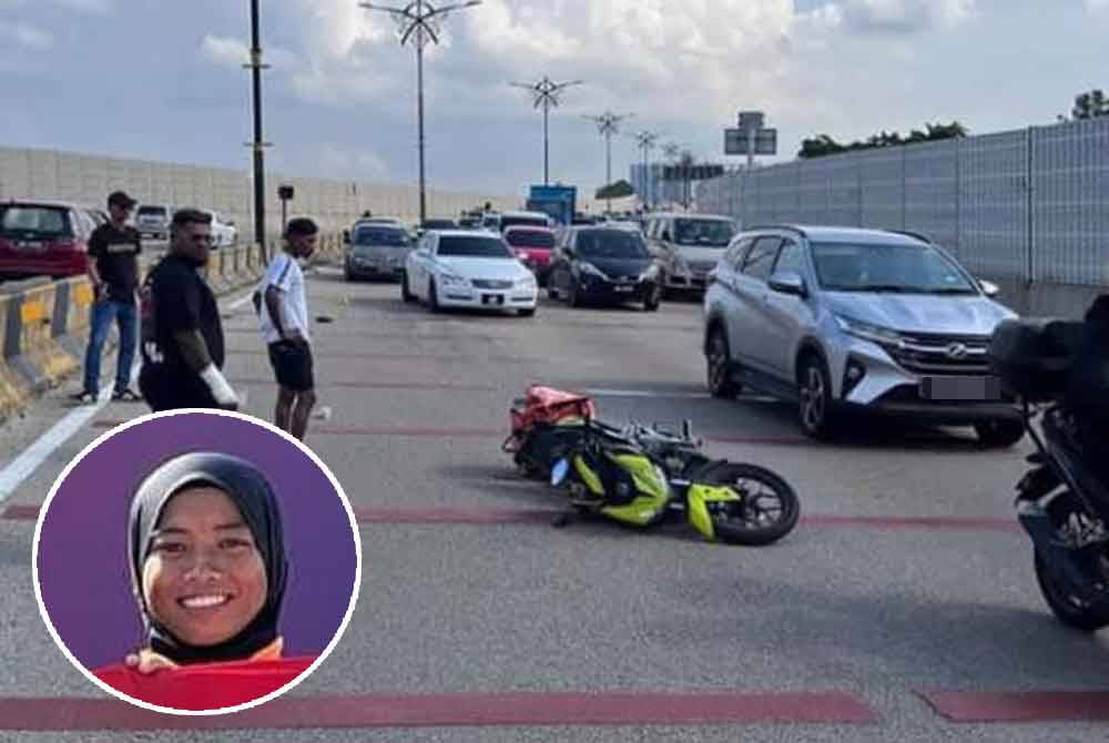 Siti Nurul Masyitah (gambar kecil) cedera parah selepas terlibat dalam kemalangan di Lebuhraya Penyuraian Trafik Timur (EDL), Johor Bahru pada Sabtu.