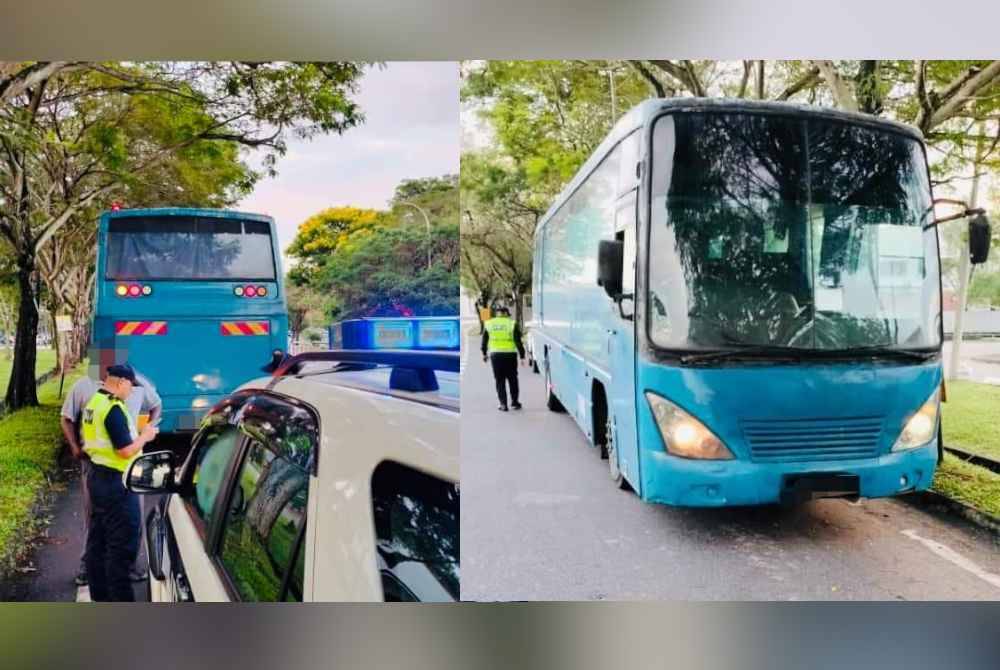 Antara bas pekerja yang ditahan untuk pemeriksaan JPJ Selangor dalam Op Bas Pekerja di sekitar Shah Alam, pada Isnin. Foto JPJ Selangor