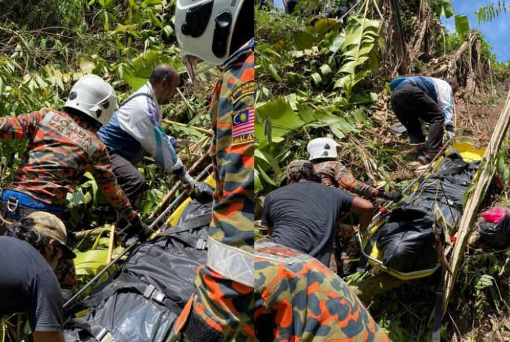 Tiga lelaki maut selepas lori yang mereka naiki terjatuh ke gaung di Lojing, Gua Musang pagi tadi. - Foto Bomba