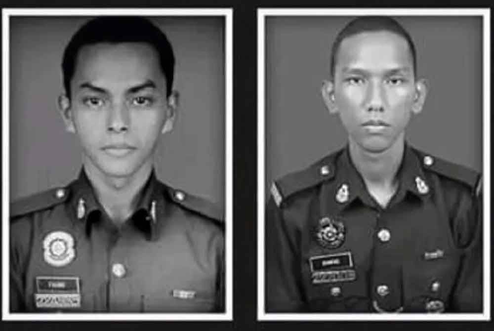 Allahyarham Ahmad Azza Fahmi dan Allahyarham Muhamad Syafiq merupakan anggota ronda cegah jenayah di Balai Polis Ulu Tiram. Foto FB PDRM