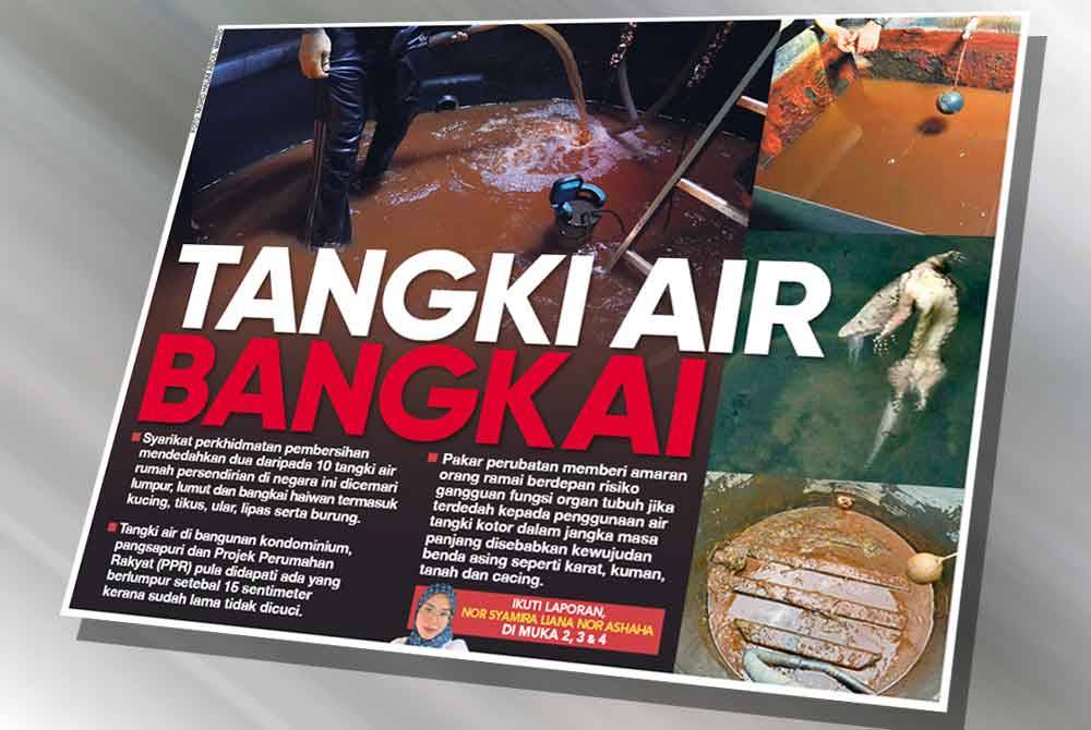 Laporan Sinar Harian pada Jumaat berhubung tangki air bangkai yang boleh mengancam kesihatan pengguna dalam jangka masa panjang.