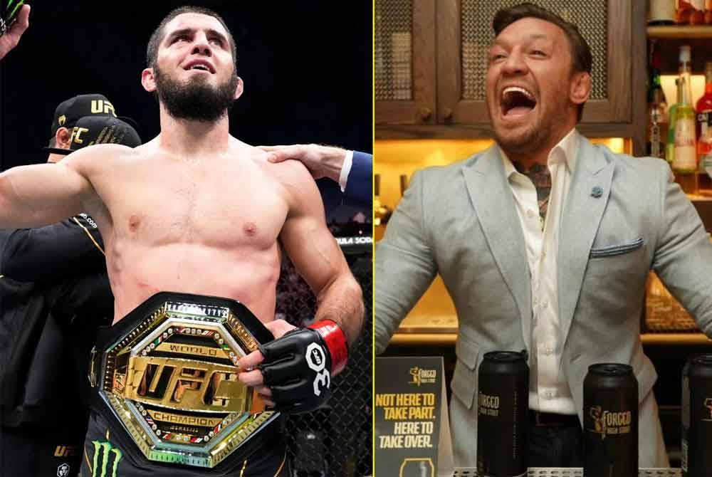 Islam Makhachev (kiri) tidak menolak kemungkinan bertarung dengan Conor McGregor. Foto Agensi