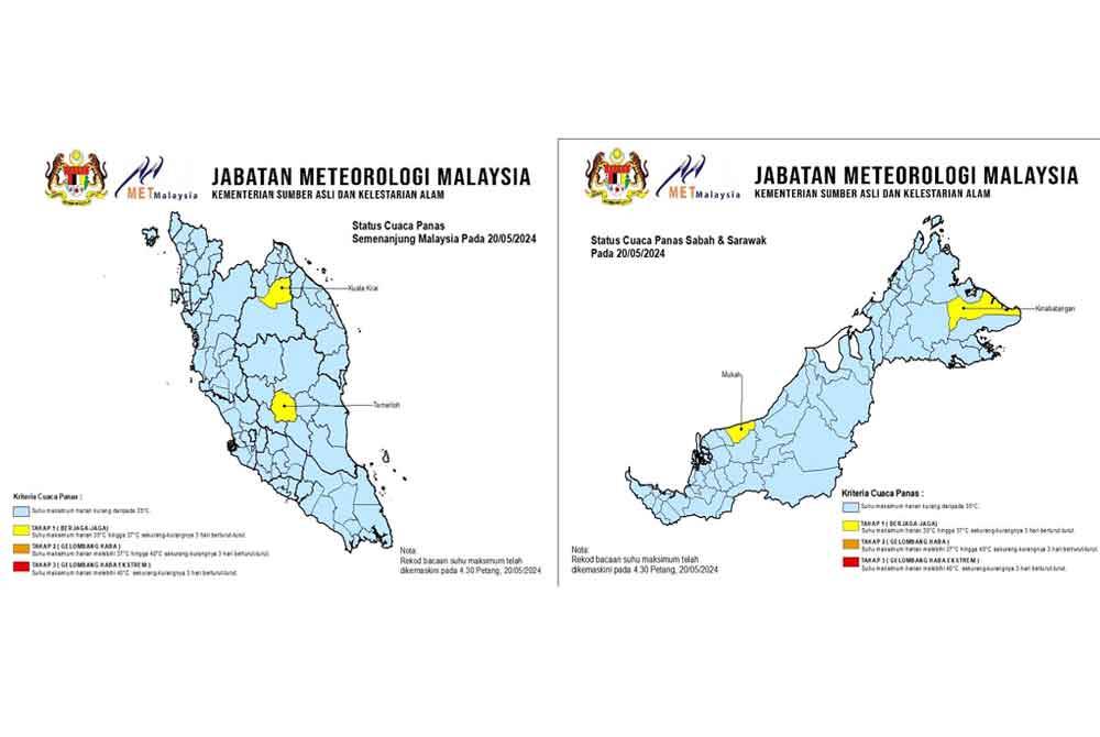 MetMalaysia mengeluarkan amaran cuaca panas di empat negeri termasuk Sabah dan Sarawak.