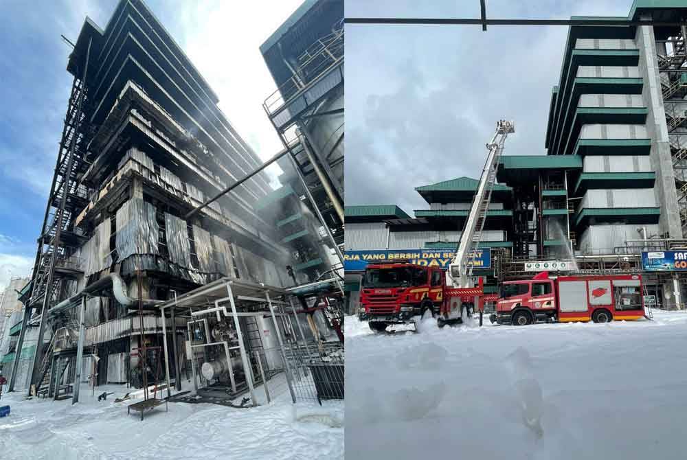 Enam tingkat yang menempatkan plant di sebuah bangunan kilang dalam Kawasan Perindustrian Pasir Gudang, Pasir Gudang terbakar pada Isnin