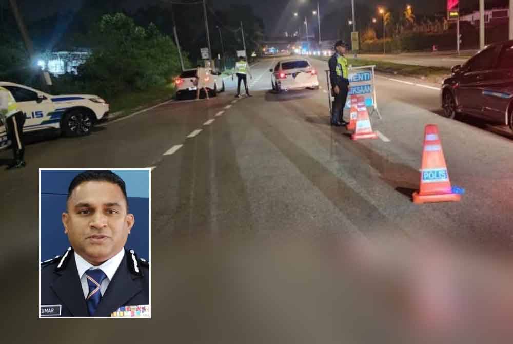 Sekatan jalan raya yang dijalankan pada awal pagi Khamis. - Foto Polis Iskandar Puteri, gambar kecil: Kumarasan