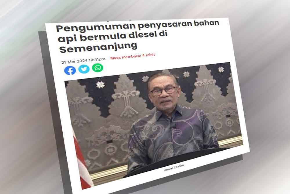 Pada Selasa, Perdana Menteri, Datuk Seri Anwar Ibrahim mengumumkan kerajaan bersetuju melaksanakan penyasaran subsidi ke atas bahan api diesel yang hanya akan melibatkan pengguna di Semenanjung Malaysia.