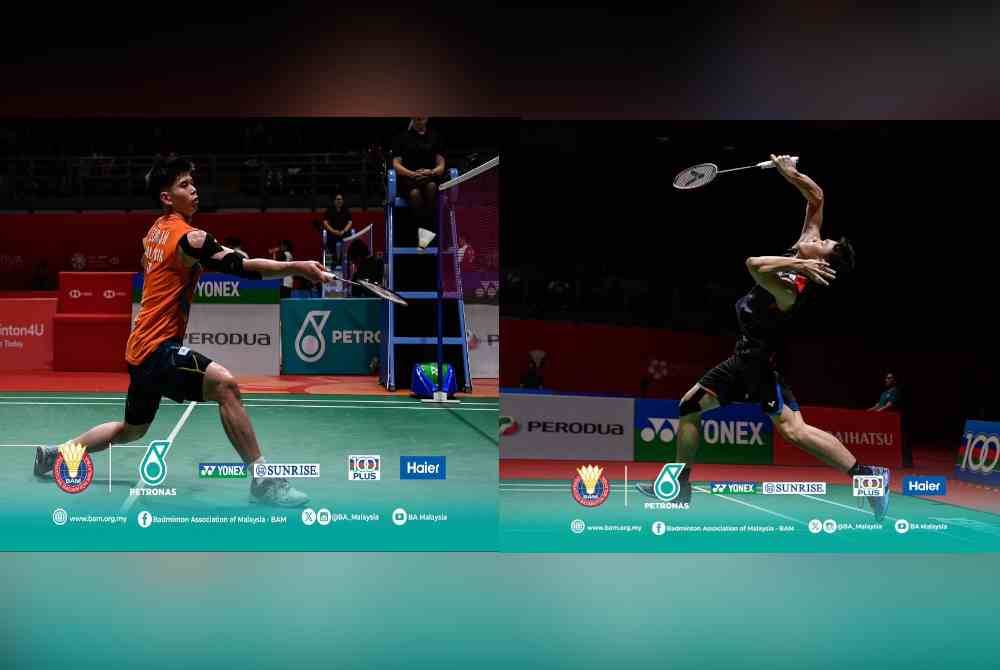 Jun Hao (kiri) dan Zii Jia mempamerkan karakter juang tinggi untuk mara ke pusingan kedua Malaysia Masters selepas menjinakkan lawan masing-masing dalam perlawanan di Axiata Arena, Bukit Jalil pada Rabu.