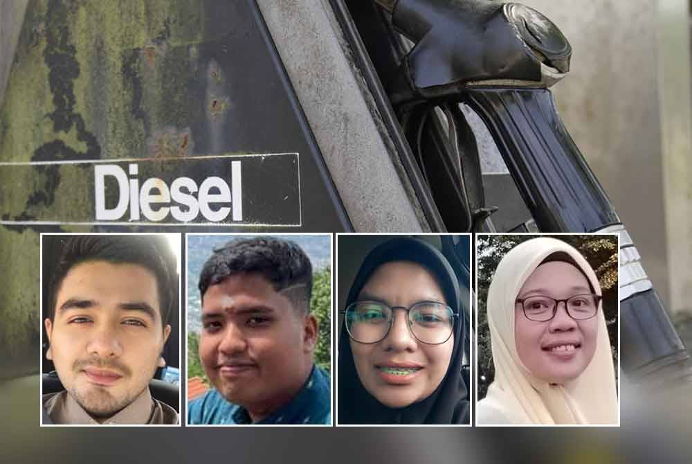 Kerajaan pada Selasa mengumumkan pelaksanaan subsidi diesel bersasar. Gambar kecil dari kiri: Faez Badrul, Daniel Shankar, Nurul Ihsani, Mariam