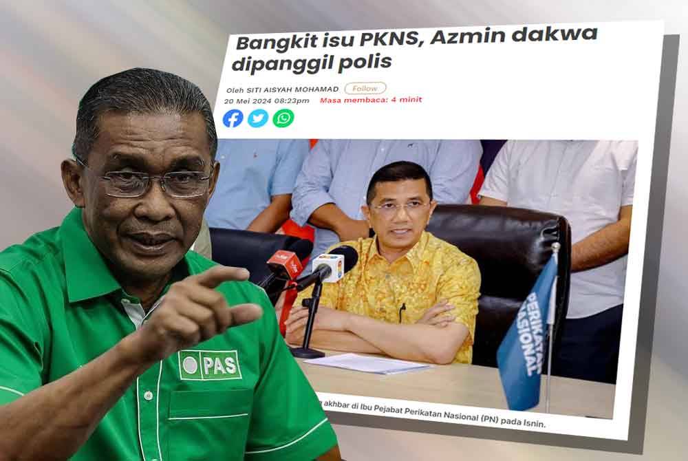 Tangkap layar artikel berkaitan makluman Azmin berkenaan tindakan yang dikenakan terhadapnya berkait isu PKNS pada Selasa.