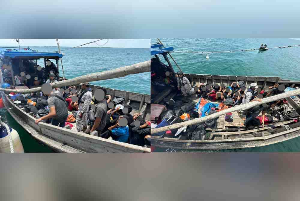 Maritim Selangor menahan 42 PATI selepas dipercayai cuba menyusup keluar dari negara ini menerusi kawasan perairan di Morib, Banting, di sini, pada Khamis.