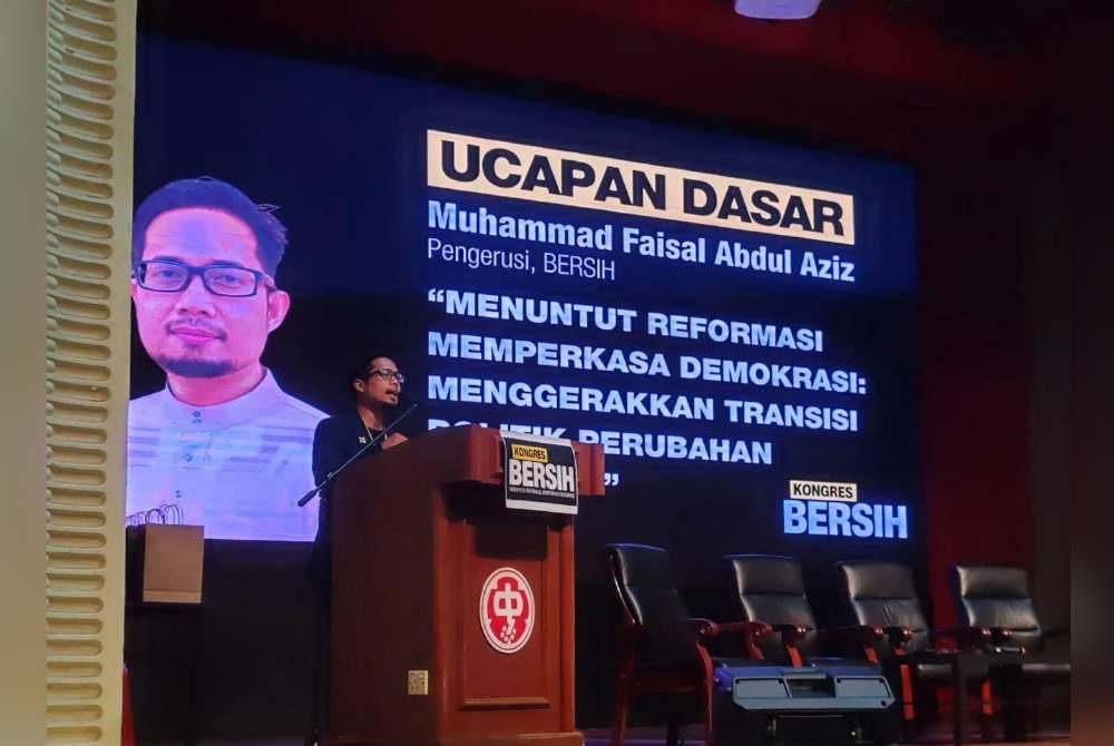 Muhammad Faisal ketika memberi ucaptama sempena Kongres Bersih 2024 di Kuala Lumpur, pada Sabtu.