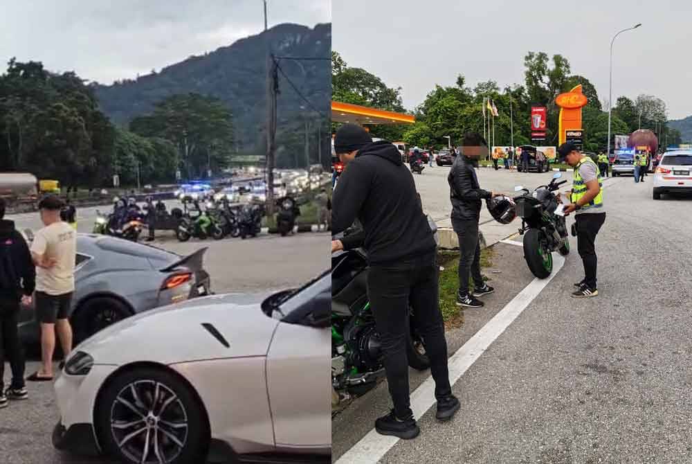 Antara penunggang motosikal yang diperiksa dalam Op Bersepadu di Lebuhraya Kuala Lumpur-Karak pada Ahad