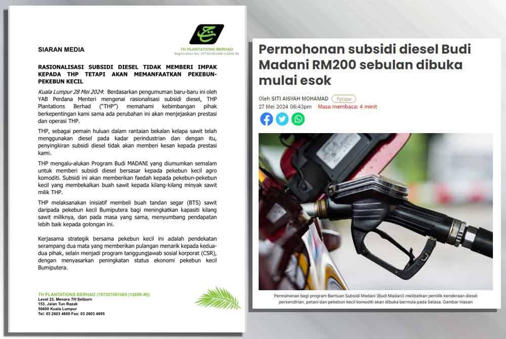 THP perjelas rasionalisasi subsidi diesel tidak akan memberi impak prestasi sebaliknya memberi faedah kepada pekebun-pekebun kecil.